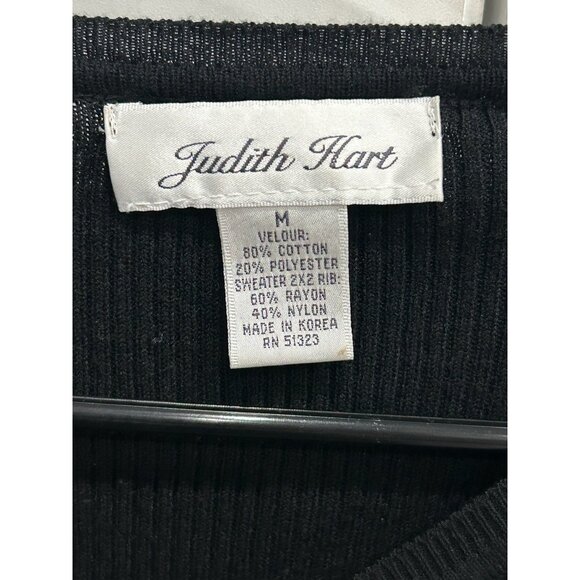 Judith Hart Womens Black Velour V Neck Long Sleeve Top Sz Medium - Picture 4 of 7
